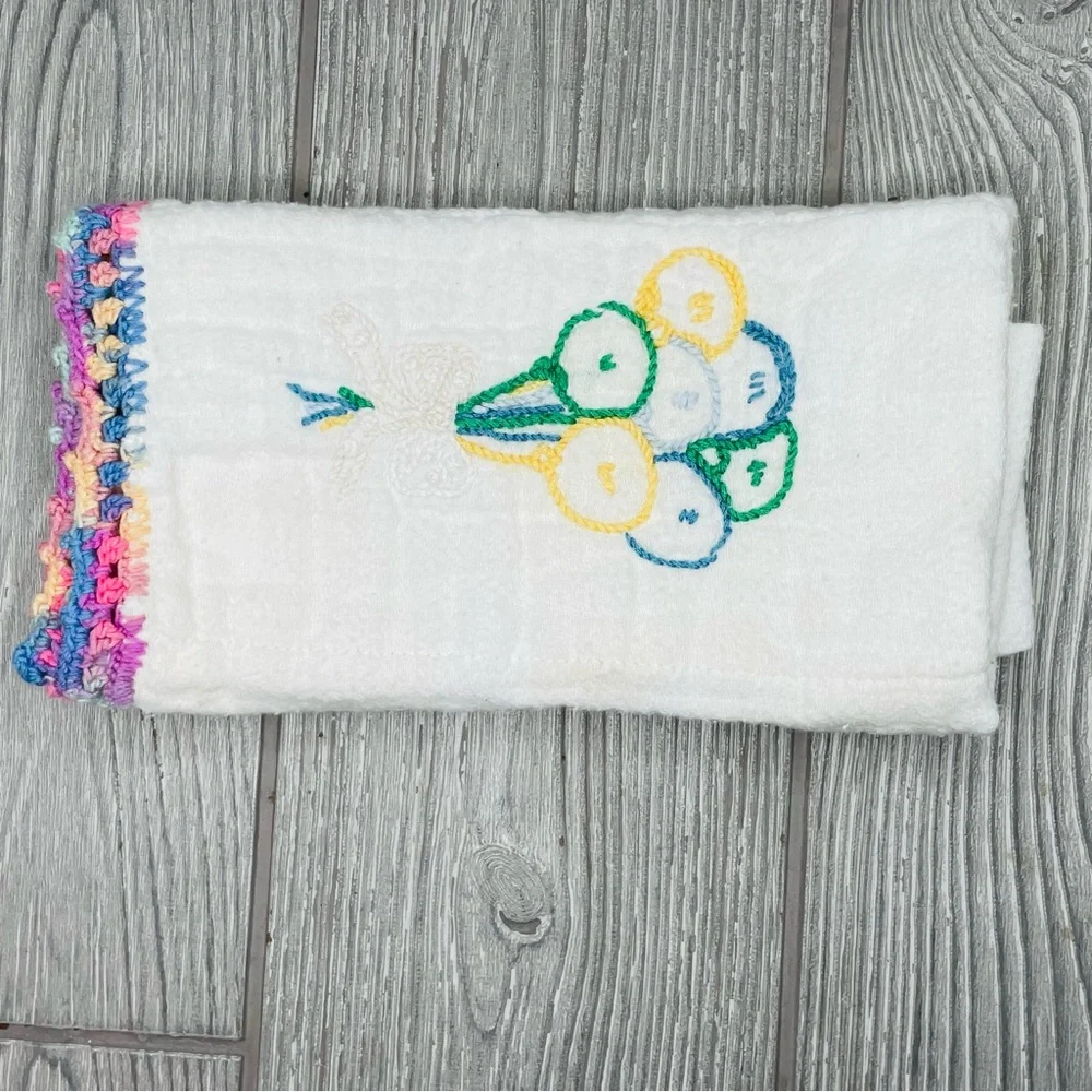 8 vintage hand made baby burp clothes / wash cloths embroidered / crochet / sewn